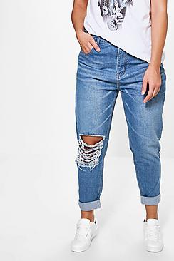 Boohoo Plus Ruby High Rise Rip Boyfriend Jean