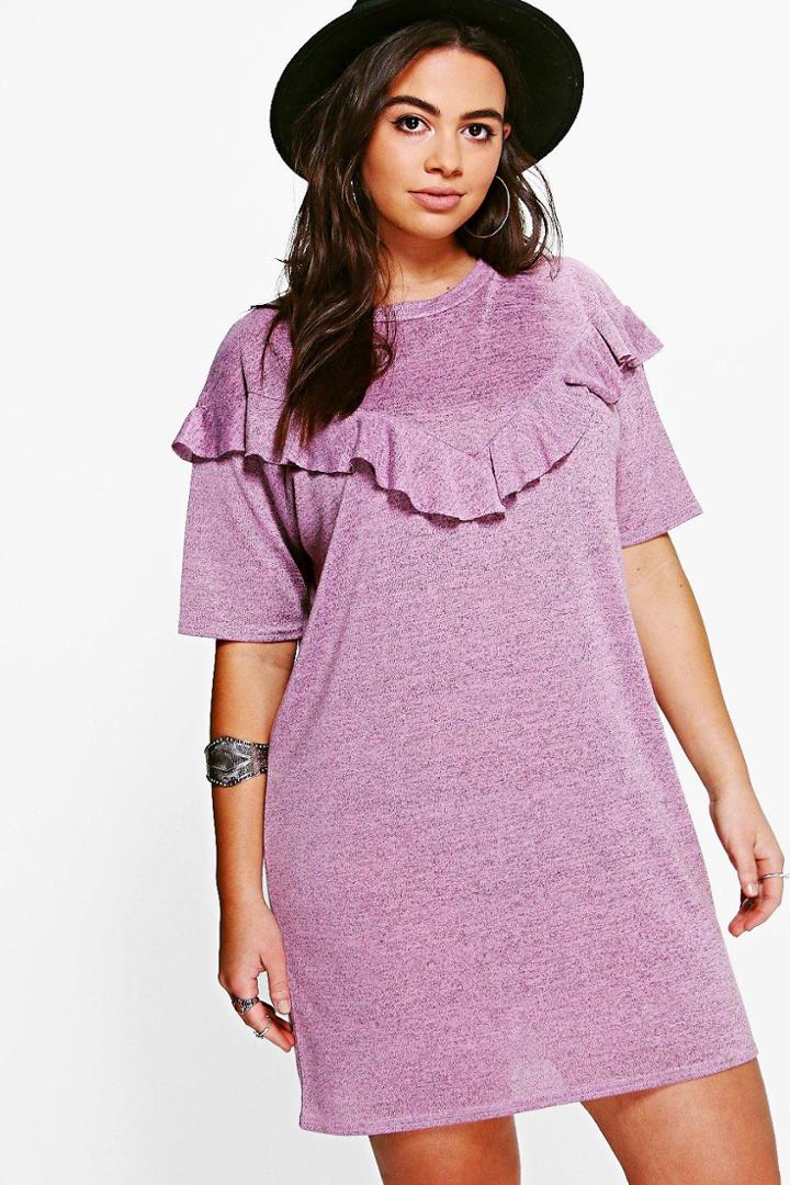 Boohoo Plus Darcy Ruffle Detail Shift Dress Lilas