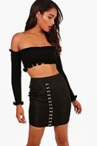 Boohoo Stacey Woven Jacquard Eyelet Front Mini Skirt