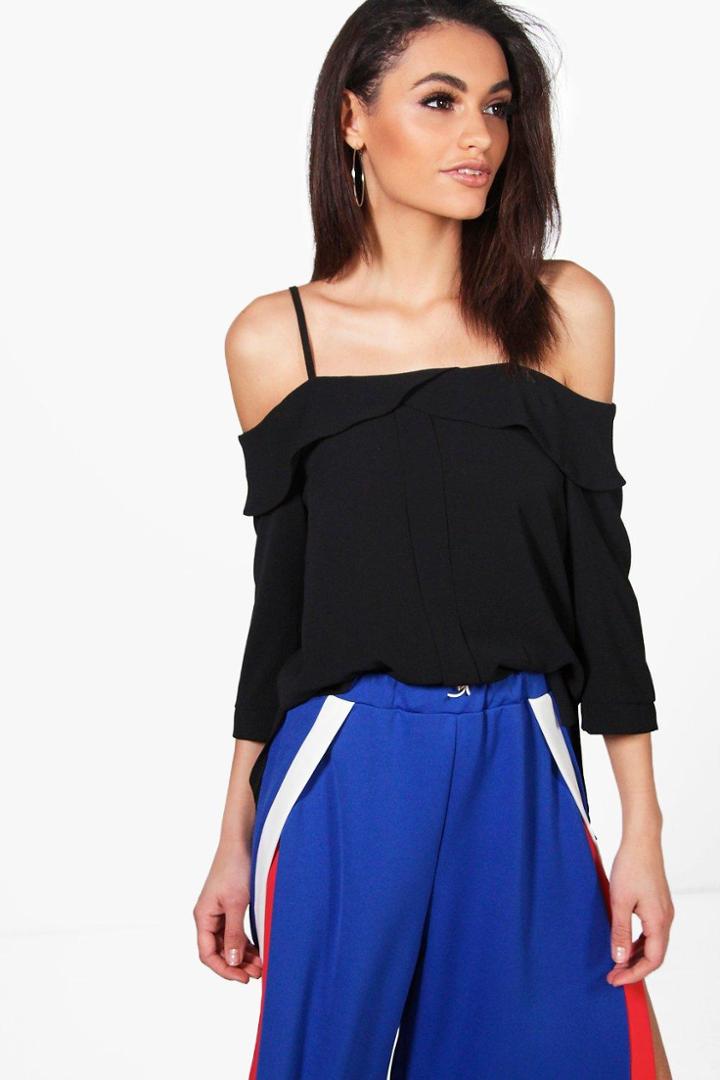 Boohoo Ava Cold Shoulder Woven Top Black
