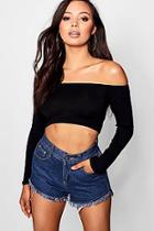 Boohoo Petite Off The Shoulder Long Sleeve Top