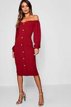 Boohoo Off The Shoulder Long Sleeve Button Midi Dress