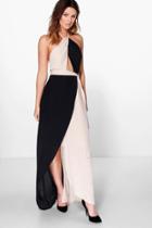 Boohoo Kicho Contrast Colour Halter Chiffon Maxi Dress Stone
