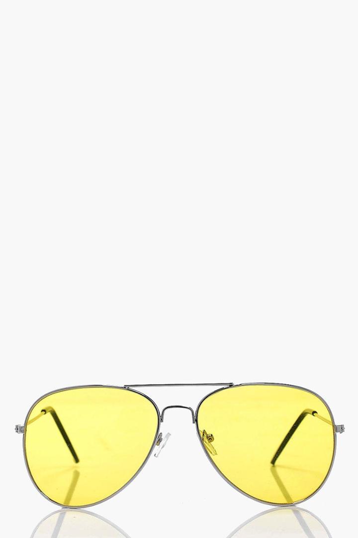 Boohoo Connie Pastel Aviator Sunglasses Yellow