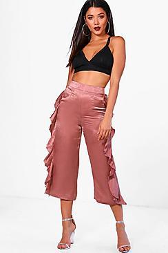 Boohoo Esme Ruffle Side Woven Wide Leg Trouser