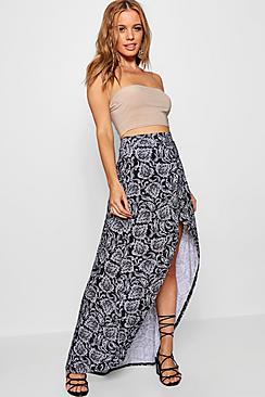Boohoo Petite Stacey Paisley Print Wrap Over Maxi Skirt