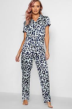 Boohoo Lily Aqua Leopard Button Pj Trouser Set