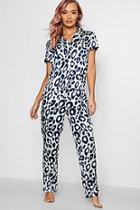Boohoo Lily Aqua Leopard Button Pj Trouser Set