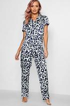 Boohoo Lily Aqua Leopard Button Pj Trouser Set