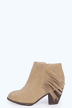 Boohoo Kikki Fringe Trim Pistol Ankle Boot