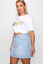 Boohoo Plus Jemima Eyelet Detail Denim Mini Skirt