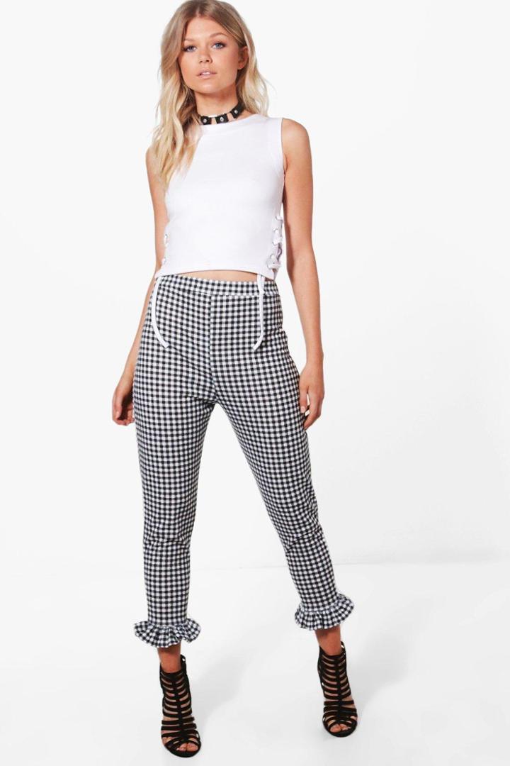 Boohoo Petite Bella Gingham Frill Hem Trouser Multi