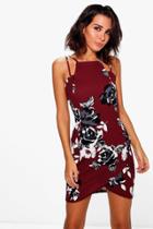 Boohoo Georgie Flroal Strappy Dress Wine