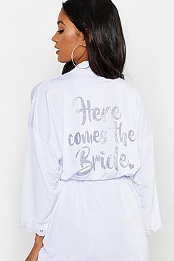 Boohoo 'here Comes The Bride' Lace Trim Robe