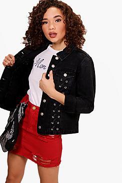 Boohoo Shannon Corset Detail Slim Fit Denim Jacket