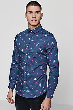 Boohoo Tattoo Print Slim Fit Shirt