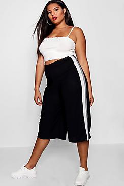 Boohoo Plus Yandie Crepe Sports Stripe Culotte