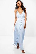 Boohoo Boutique Ondine Satin Strappy Wrap Maxi Dress