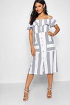 Boohoo Off The Shoulder Wide Stripe Midi Dress