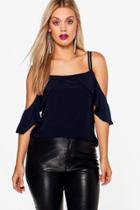 Boohoo Plus Hollie Drape Sleeve Cross Strap Top Navy