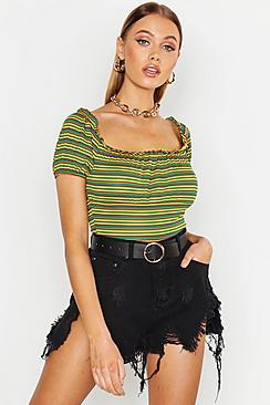 Boohoo Stripe Ring Puff Sleeve Top