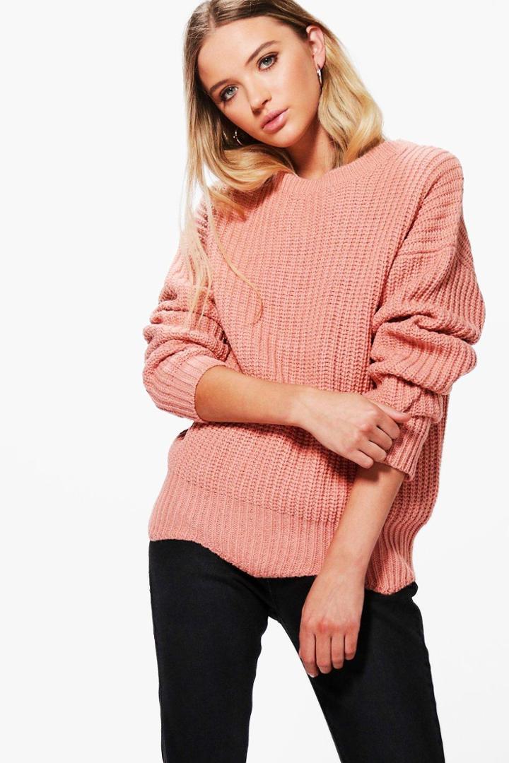 Boohoo Ruby Scallop Hem Crop Jumper Peach