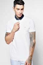 Boohoo Polo T Shirt With Denim Collar White