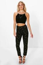 Boohoo Ella Star Print Skinny Stretch Trousers Black