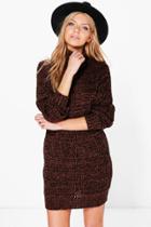 Boohoo Lexi Roll Neck Marl Jumper Dress Chestnut