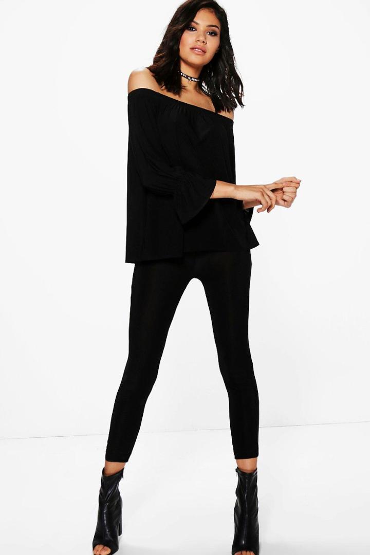 Boohoo Olivia Off The Shoulder Slinky Trouser Co-ord Black