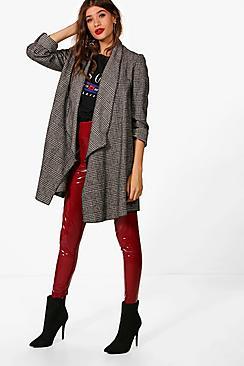 Boohoo Maddie Check Waterfall Wool Look Coat