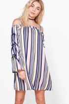Boohoo Veronica Striped Tie Sleeve Shift Dress Multi