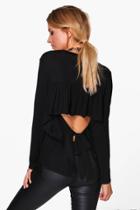 Boohoo Melanie Tie Back Open L/s Top Black