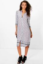 Boohoo Tall Ola Tonal Woven Print Shirt Dress Multi