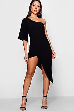 Boohoo Lisa One Shoulder Asymmetric Midi Dress