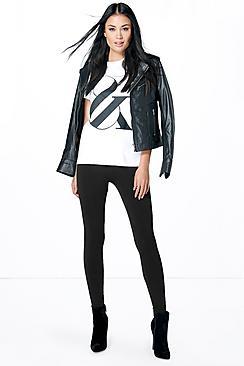 Boohoo Mollie Black Fleece Line Leggings