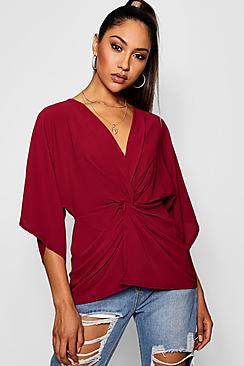 Boohoo Isobel Twist Knot Front V Neck Top