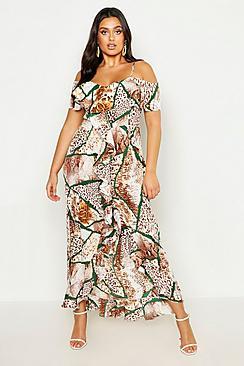 Boohoo Plus Snakeskin Ruffle Maxi Dress