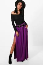 Boohoo Petra Pocket Front Double Side Split Maxi Skirt Violet