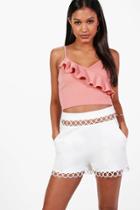 Boohoo Annie Woven Hem Detail Shorts Ivory