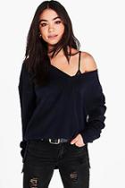 Boohoo Layla V-neck Loose Fit Jumper With Split Side Seams