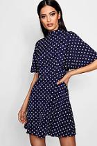 Boohoo Vera Polka Dot High Neck Skater Dress