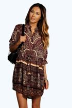 Boohoo Ana Woven Paisley Print Shirt Dress Berry