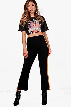 Boohoo Crepe Stripe Side Cropped Flare Trousers