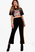 Boohoo Crepe Stripe Side Cropped Flare Trousers