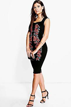 Boohoo Lola Floral Print Midi Bodycon Dress