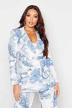 Boohoo All Over Printed Belted Blazer