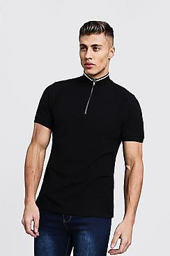 Boohoo Funnel Neck Zip Up Collar Polo