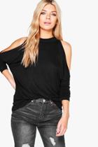 Boohoo Kitty High Neck Batwing Cold Shoulder Top Black