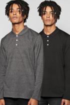 Boohoo Long Sleeve Pique Polo 2 Pack Multi